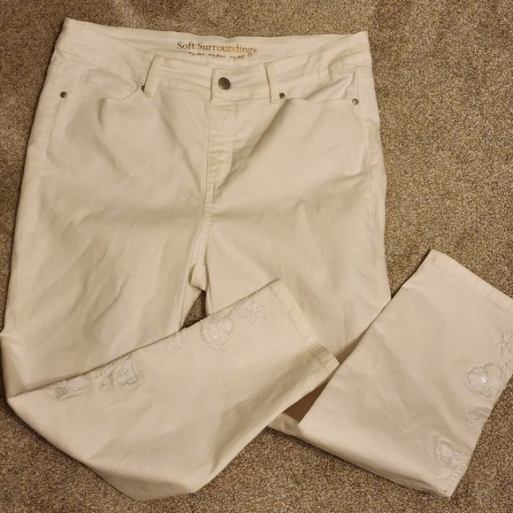 Soft Surroundings Alesia Fleur White Embroidered Straight Jeans Women’s Size PM - Picture 8 of 10